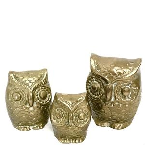 Brass Owl Lot Family Trio of Birds Decor Figurine